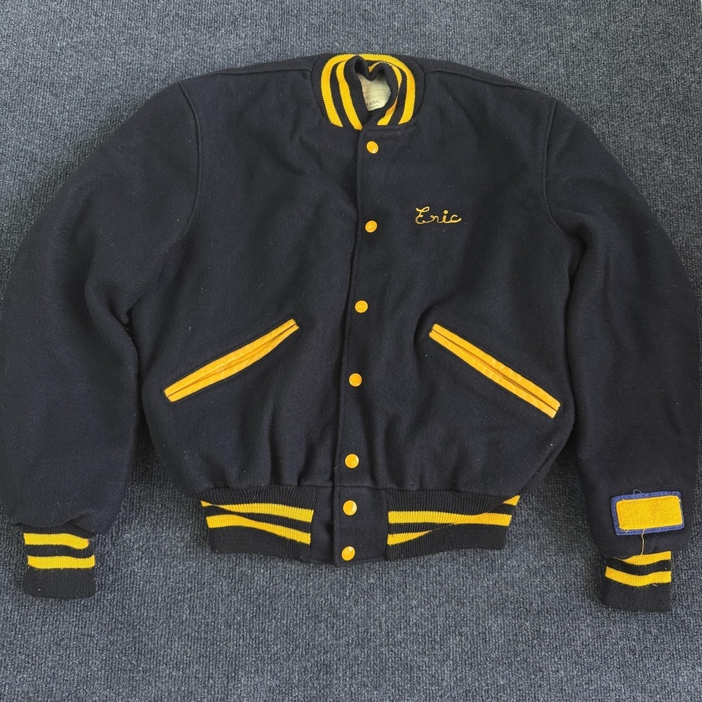Vintage DeLong Sportswear Varsity Jacket Mens 42 Blue Wool Knoch High Band